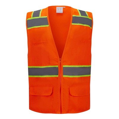 3C Products ANSI 107-2015 Class 2 Neon Orange Surveyor Safety Vest