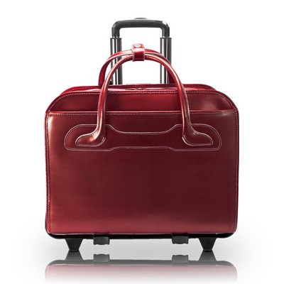 WILLOWBROOK | 17" Red Leather Detachable-Wheeled Laptop Case | McKleinUSA