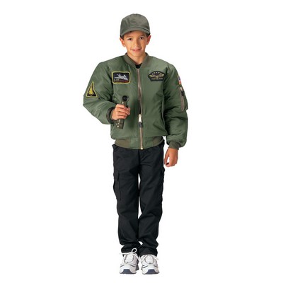 Kids' Sage MA-1 Flight Jacket w/Insignia Patches (XS to XL)