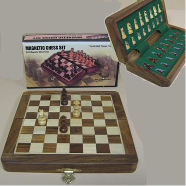 Inlaid Teakwood Travel Chess Set/ LASER