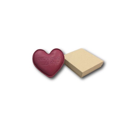 Custom Genuine Leather Heart Paper Weight w/ Gift Box (Debossed/ 1 Side)