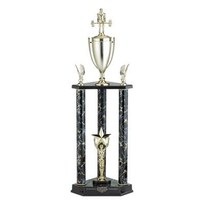 28 ½" Triple Marbled Column Trophy w/Cup & Riser