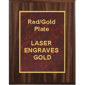 Walnut Plaque 9" x 12" - Marbelized Red/Gold 7" x 10" Designer Plate