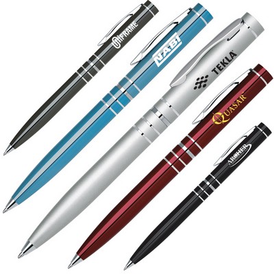 Twist Action Aluminum Ballpoint Pen w/ Shiny Chrome Clip & Trim