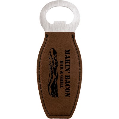 Bottle Opener with Magnet, Dark Brown Leatherette