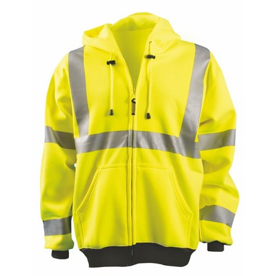 9 Oz. Full Zip High Visibility Safety Hoodie ANSI Class 3