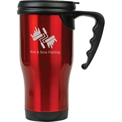 14 Oz. Red Stainless Steel Travel Mug with Handle, 5-1/4"x7"