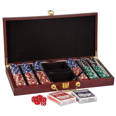 Laserable Rosewood Finish 300 Chip Poker Set, 15-1/4"x7-1/2"