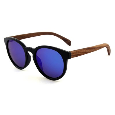 Rounded Ebony Wood Sunglasses - Black Frames & Mirrored Lenses