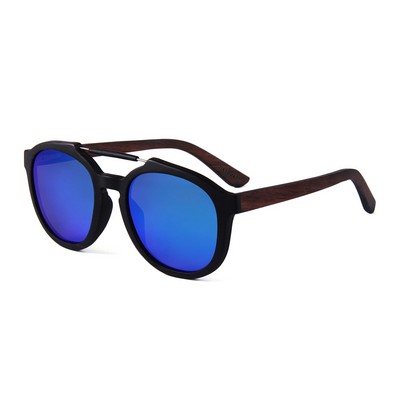 Ebony Wood Sunglasses - Blue Mirror Polarized Lenses - Ebony Wood Frames