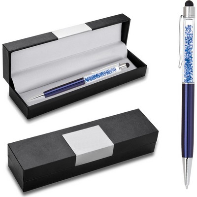 Crystal Stylus pen / ball point pen in black gift box - Blue stylus pen