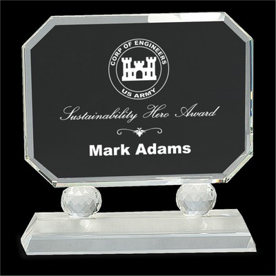 RUSH AWARD / 7" Rectangle Crystal on Clear Pedestal Base