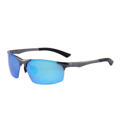 Sunglasses - Blue Mirror Lenses - Metallic Gray Frames