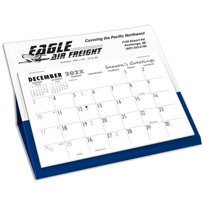 BQ Deskretary® Desk Calendar with Organizer Base, White/Lapis Blue