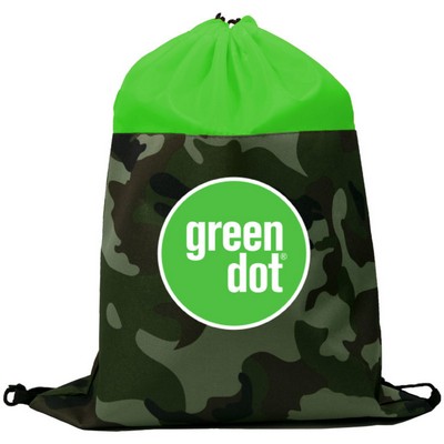 Colored Camo Drawstring Tote Bags