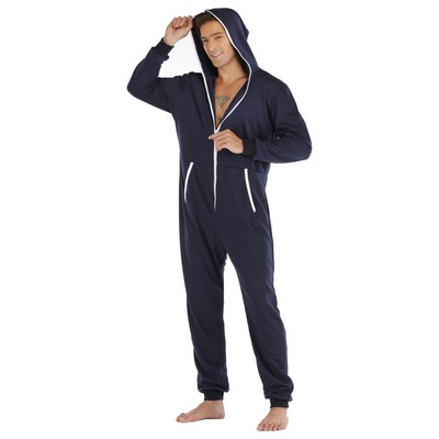 Men'S Hooded Jumpsuit Zip Up One Piece Pajamas