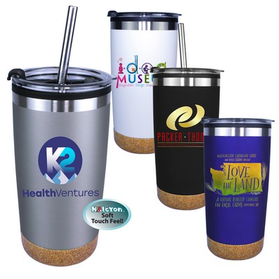 20 Oz. Halcyon® Cork Bottom Tumbler w/Stainless Straw & Flip Top Lid (Full Color Digital)