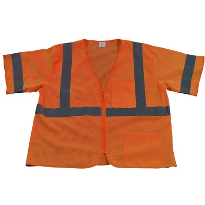 Orange Mesh ANSI 107-2015 CLASS 3 Vest with Zipper Front Closure