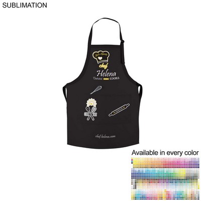 Colored Sublimated Bib Apron, 25x28, 2 Pockets, Adjustable Neck, White or Stock Colored Ties