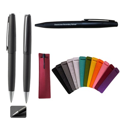 1.0mm Metal Ballpoint Pen W/ Felt Sleeve