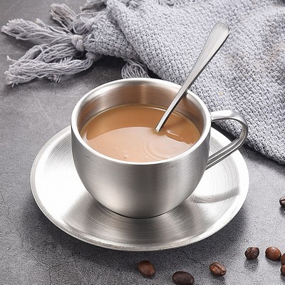 Stainless steel mini coffee cup with spoon and tray