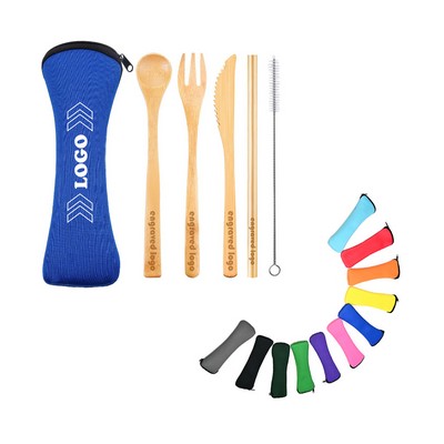 Natural Bamboo Cutlery 6 Piece Set Bamboo cutlery set for the office or a picnic for promotions