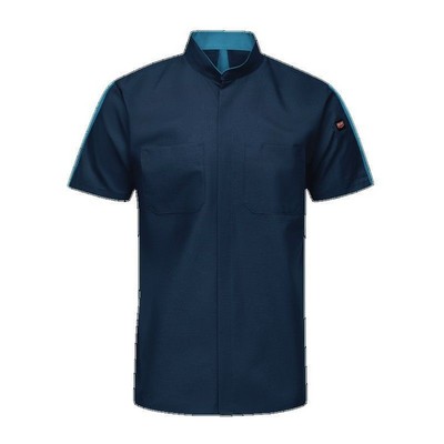 Red Kap® Two-Tone Short Sleeve Pro+ Work Shirt w/OilBlok & MIMIX™ - Navy Blue/Teal Blue