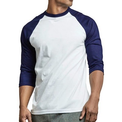 Men's 3/4 Sleeve Baseball T-Shirt - 3XL, Navy/White (Case of 20)