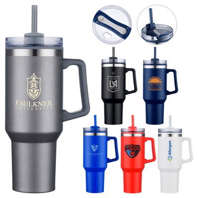 40 oz Plastic-Lined Straw Travel Mug