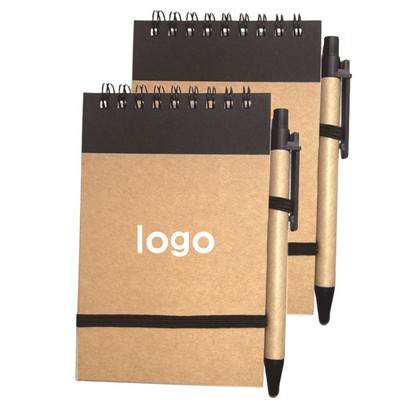 Spiral Kraft Cover Notebook w/ Pen