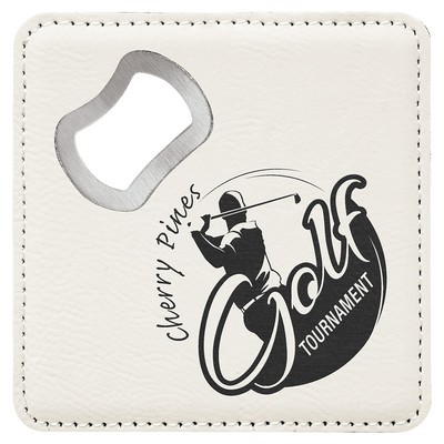 Coaster Bottle Opener, White Faux Leather