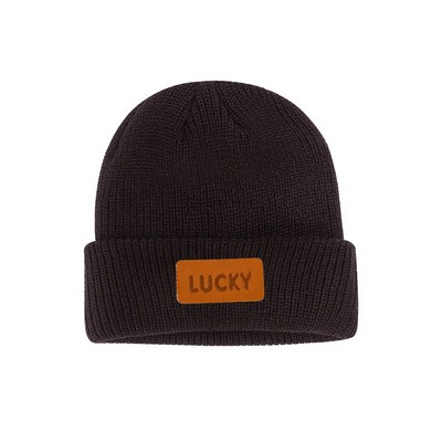 Winter Cuffed Beanie Hats with Leather Patch