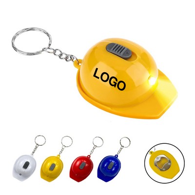 Led Safety Helmet Keychain With Bottle Opener