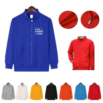 Unisex Stand Collar Full Zipper Sweatshirt