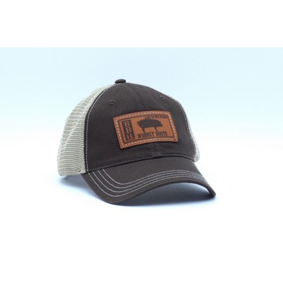 Richardson 111 Garment Washed Unstructured Trucker Hat with Leather Patch