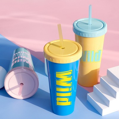 Plastic Strawing Cup High-capacity Advertising Water Tumbler