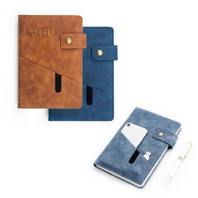 A5 PU Leather Cover Notebook With A Phone Pouch