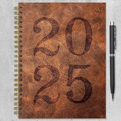 2025 Aged Leather Medium Weekly Monthly Planner