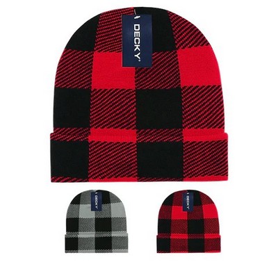 Decky Buffalo Plaid Long Beanie Knit Cap