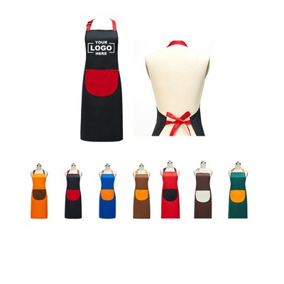 Double Layer Kitchen Apron with Contrast Strap and Pocket