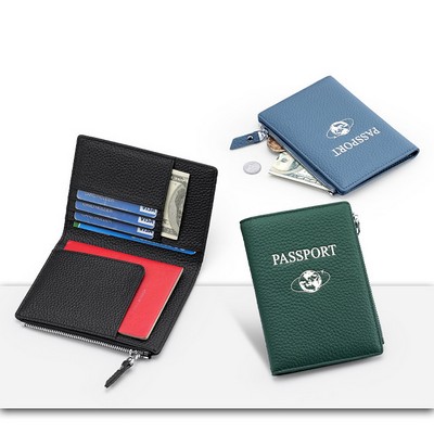 Genuine Leather RFID Passport Holder For Travel Credit Card Wallet With Zipper