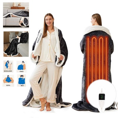 Heated Electric Sherpa Fleece Hoodie Blanket