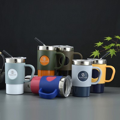 13 oz /400ml Coffee Mug Camping Mug with Flip Lid Stainless Steel Travel Tumbler Cup with Straw