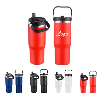 30OZ,Double-wall Insulated Vacuum Tumbler W/ Straw and Lid Handle