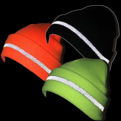 Reflective Knitted Hats Beanie w/ Reflective Stripe