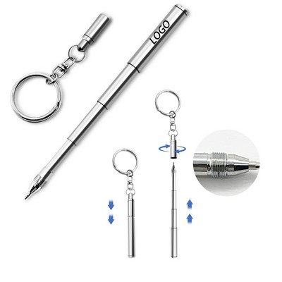 Stainless Steel Retractable Pen w/Keychain