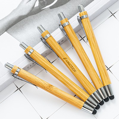 Bamboo Pens 2-in-1 Stylus Tip Wooden Bamboo Pens Engraving Wooden Ballpoint Pen Customizable