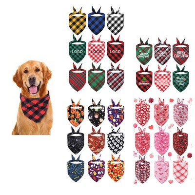 Pets Classic Soft Cotton Plaid Dog Bandana Square Plaid Bib Kerchief Scarf