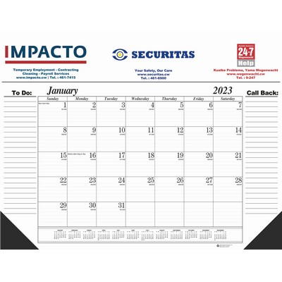 Desk Pad Calendar w/2-Padded Corners