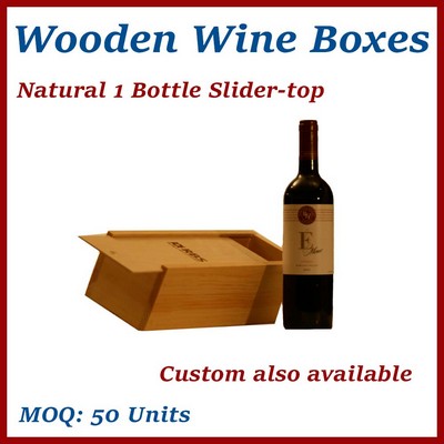 Natural Single Bottle Slider-Top Wood Wine Box